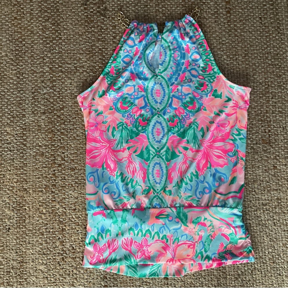 Lily Pulitzer Bowen gold chain floral Tank. Med - Picture 3 of 3